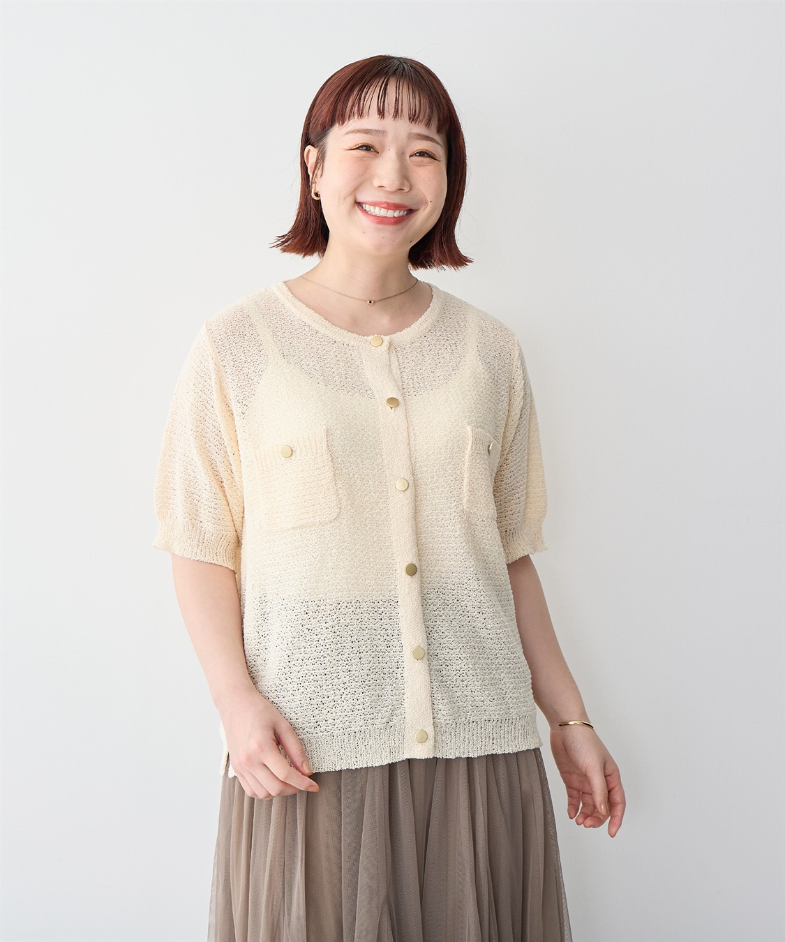 Life Style by cross marche 【anyfee/プラスサイズ】ブークレヤーン半袖サマーニットカーディガン_sub_13