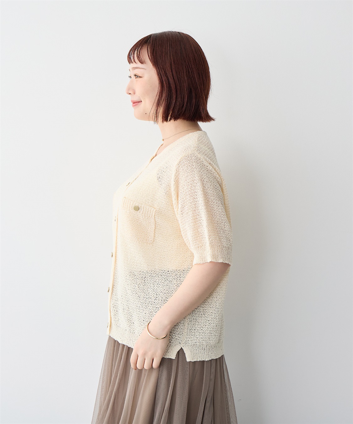 Life Style by cross marche 【anyfee/プラスサイズ】ブークレヤーン半袖サマーニットカーディガン_sub_14