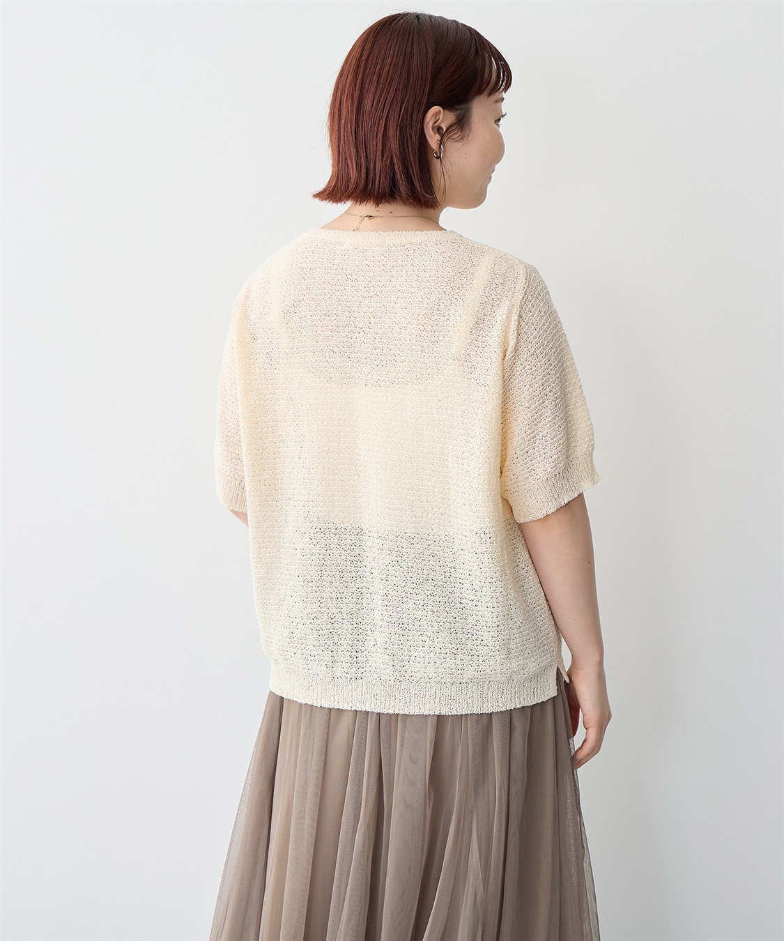 Life Style by cross marche 【anyfee/プラスサイズ】ブークレヤーン半袖サマーニットカーディガン_sub_15