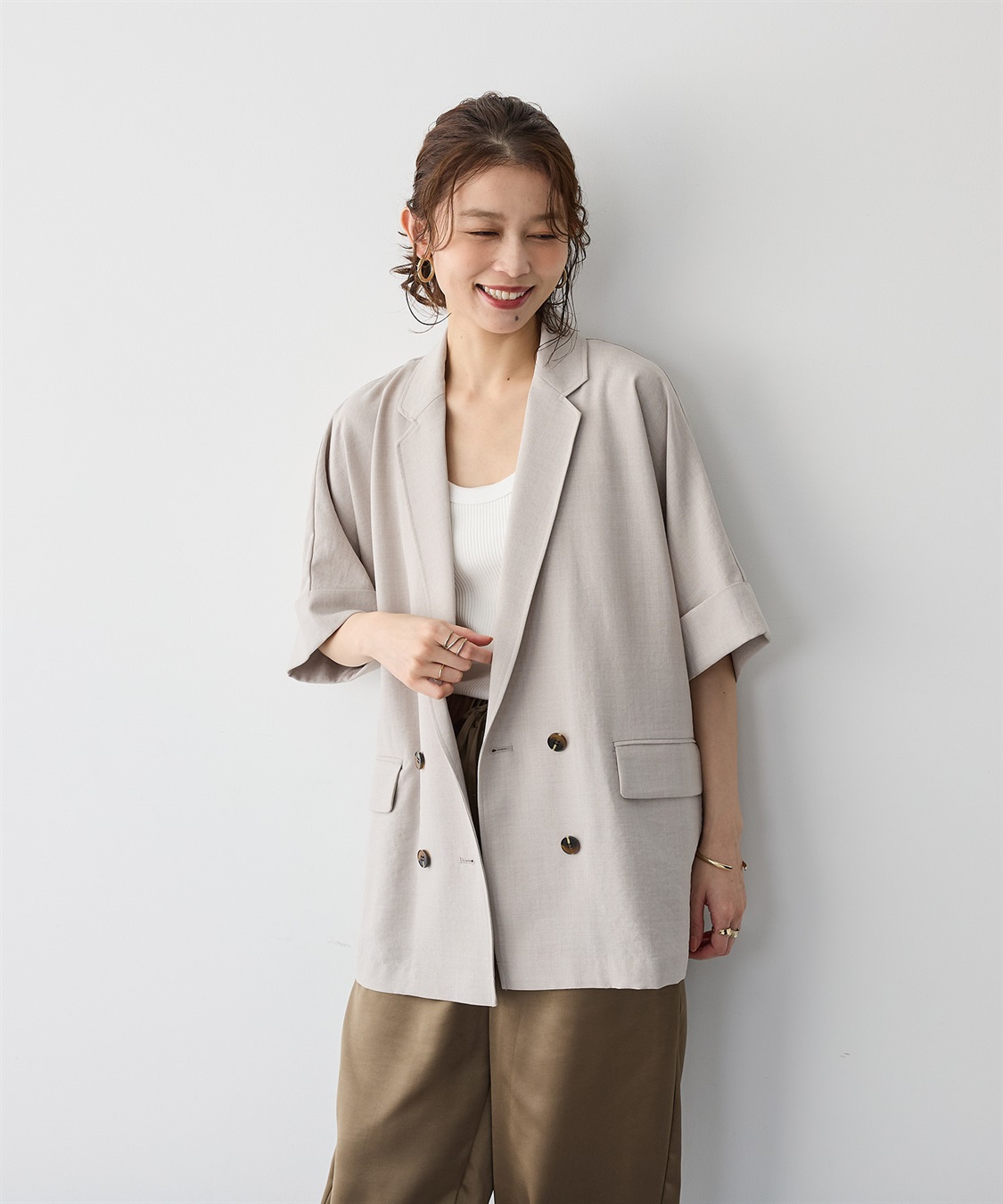 anyfee 【anyfee/プラスサイズ】リネン調半袖テーラードジャケット■リネンライクシリーズ■_sub_8