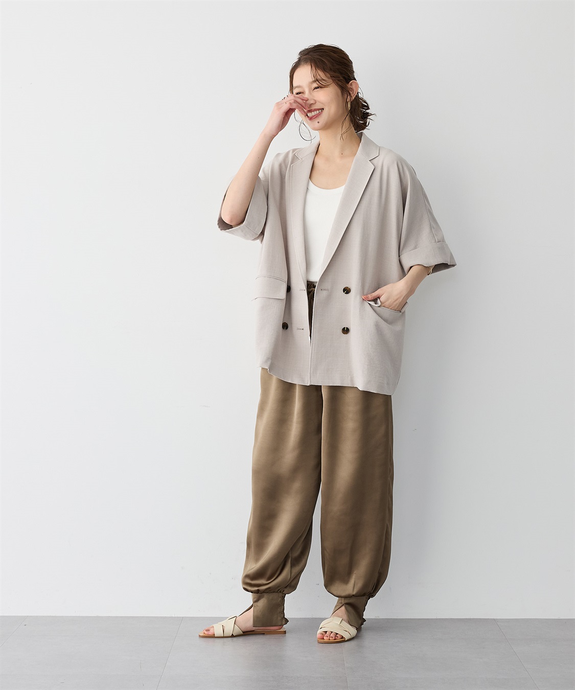 anyfee 【anyfee/プラスサイズ】リネン調半袖テーラードジャケット■リネンライクシリーズ■_sub_16