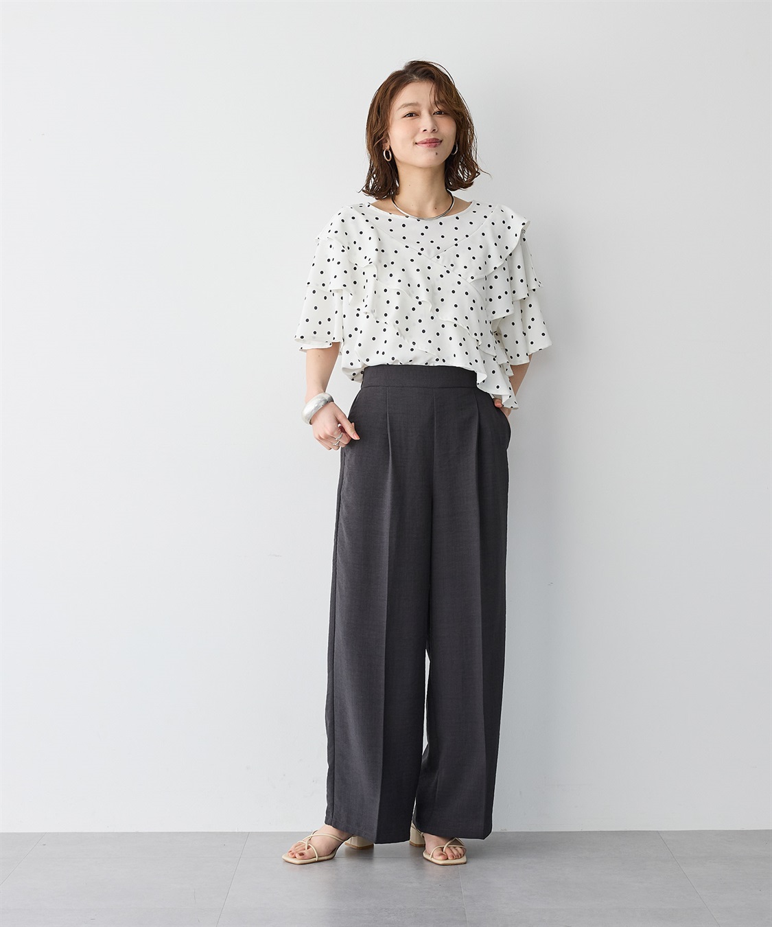 anyfee/プラスサイズ】リネン調ワイドパンツ《セットアップ対応