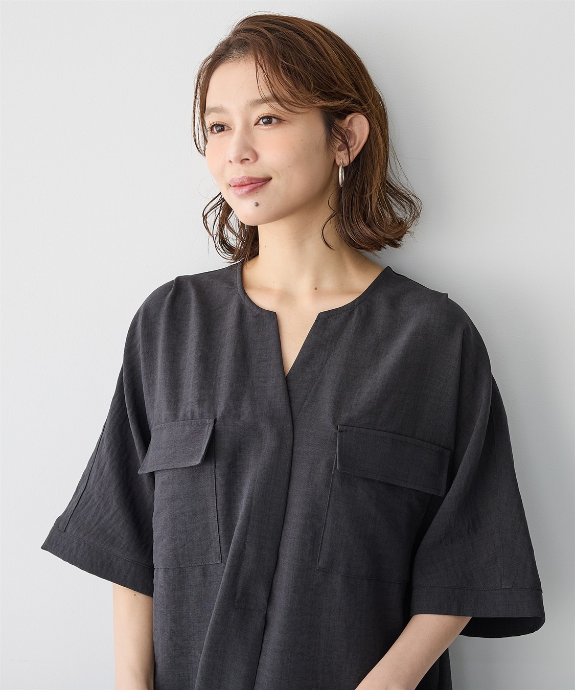 anyfee 【anyfee/プラスサイズ】リネン調すっきりドルマンスリーブサファリシャツ《セットアップ対応/上下別売り》■リネンライクシリーズ■_sub_12