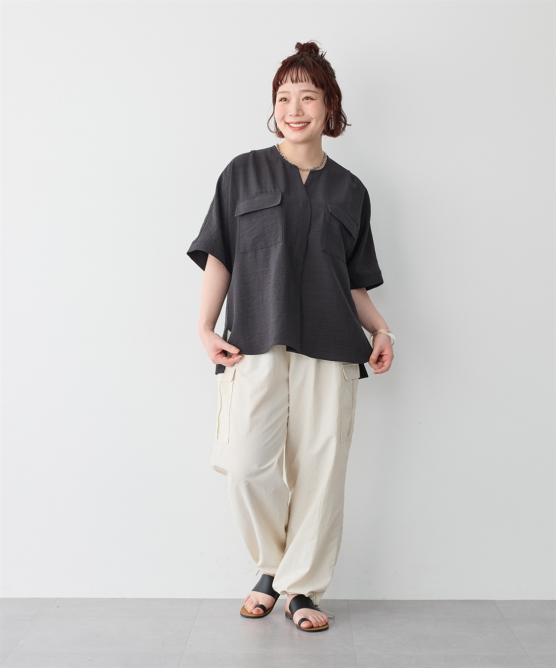 anyfee 【anyfee/プラスサイズ】リネン調すっきりドルマンスリーブサファリシャツ《セットアップ対応/上下別売り》■リネンライクシリーズ■_sub_20