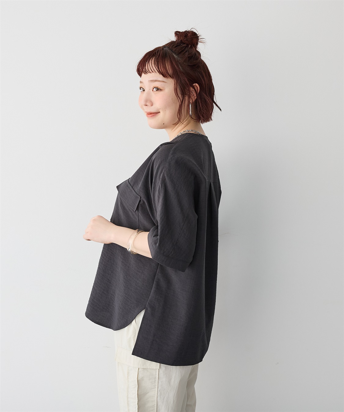 anyfee 【anyfee/プラスサイズ】リネン調すっきりドルマンスリーブサファリシャツ《セットアップ対応/上下別売り》■リネンライクシリーズ■_sub_23