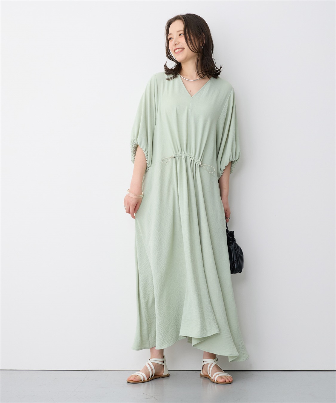 anyfee 【anyfee/プラスサイズ】エアリーシーウエストドロストギャザーワンピース_sub_2