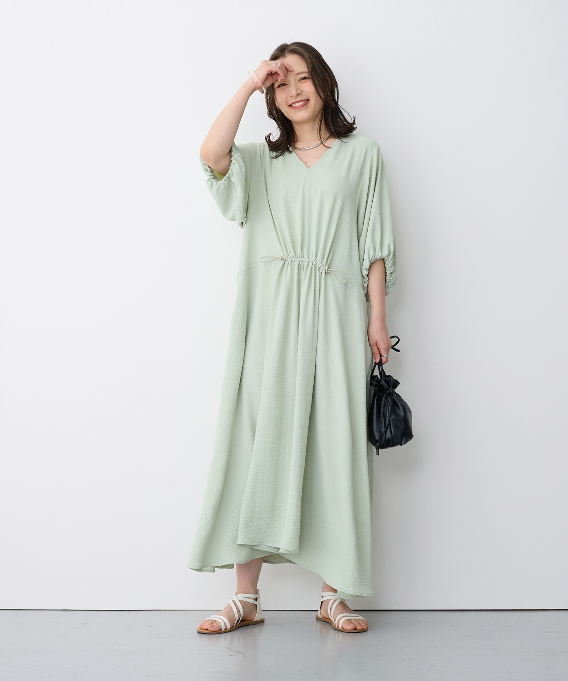 anyfee 【anyfee/プラスサイズ】エアリーシーウエストドロストギャザーワンピース_sub_3