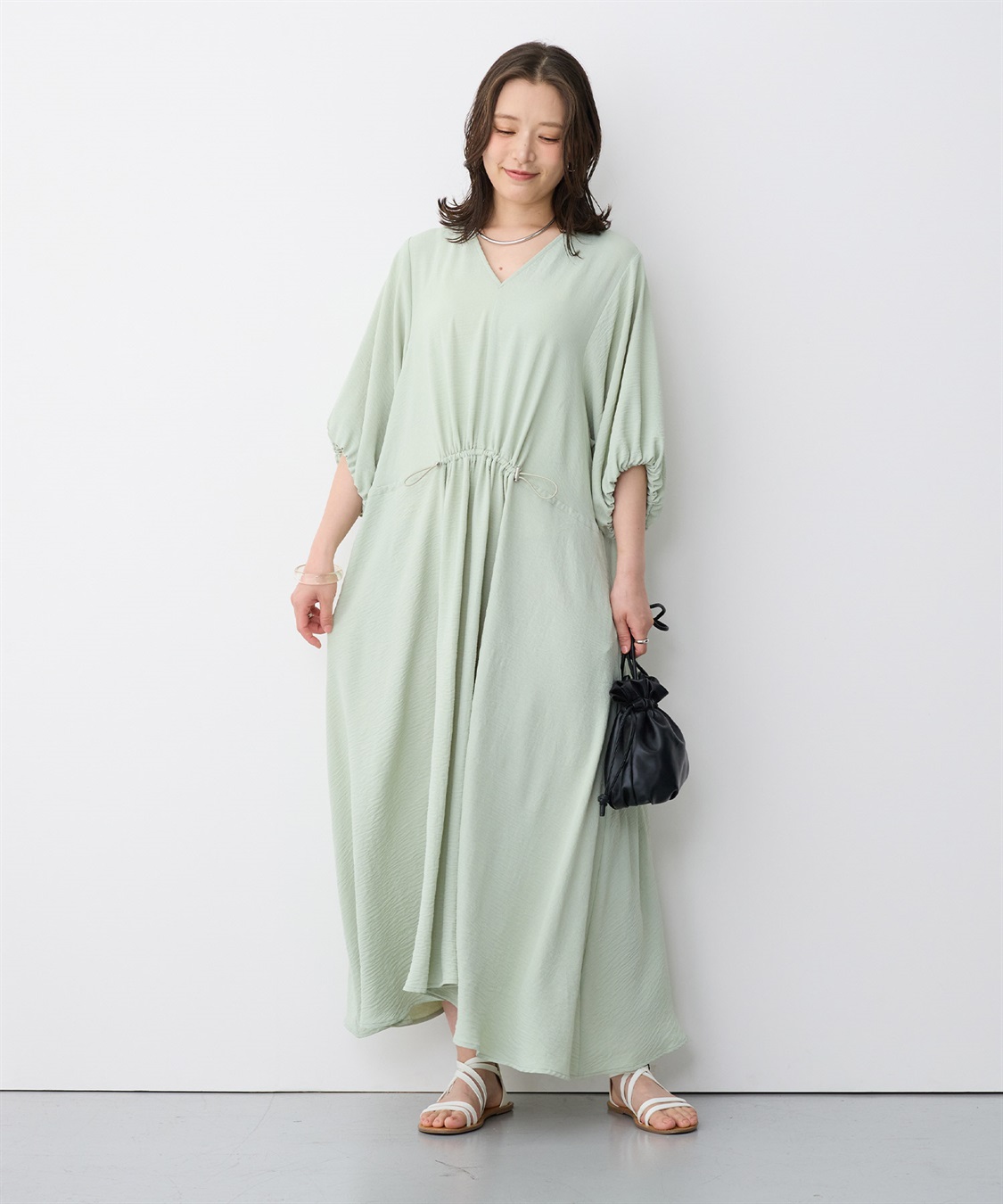 anyfee 【anyfee/プラスサイズ】エアリーシーウエストドロストギャザーワンピース_sub_4