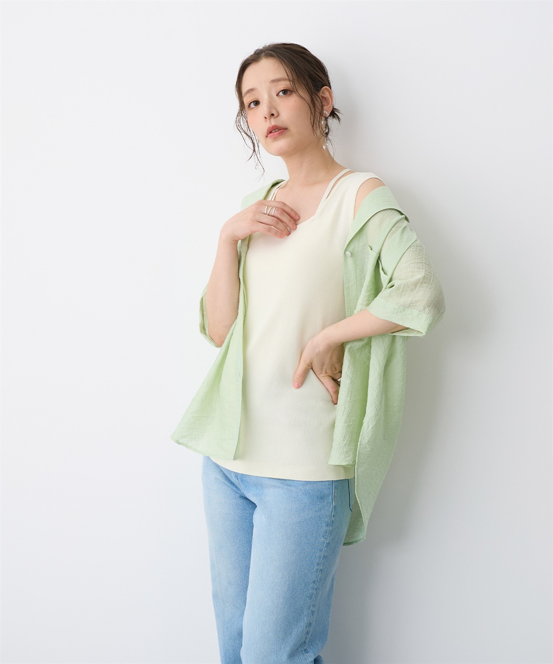 anyfee 【anyfee/プラスサイズ】スクエアネックデザインストリングニットタンクトップ（接触冷感）_sub_1