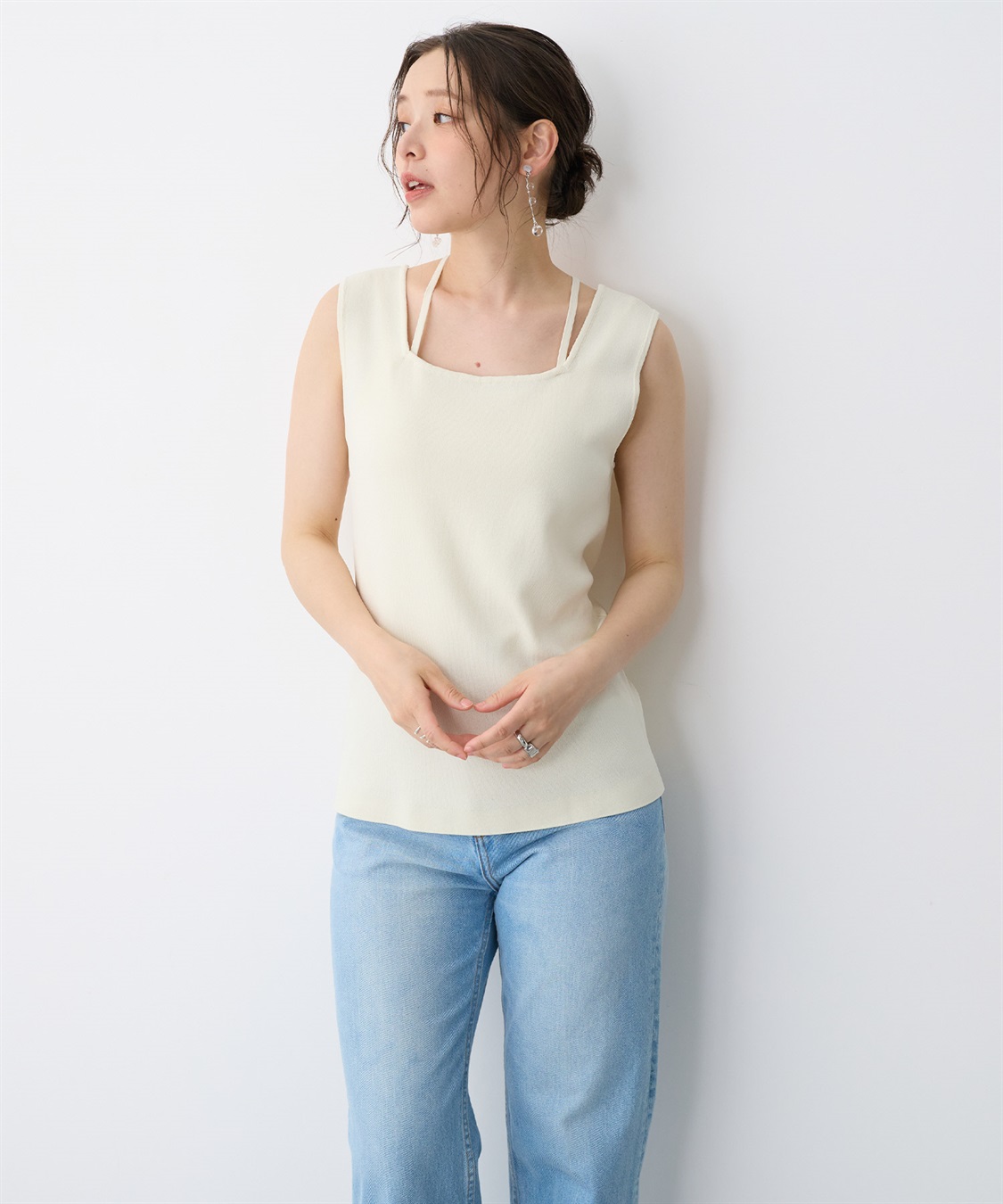 anyfee 【anyfee/プラスサイズ】スクエアネックデザインストリングニットタンクトップ（接触冷感）_sub_5
