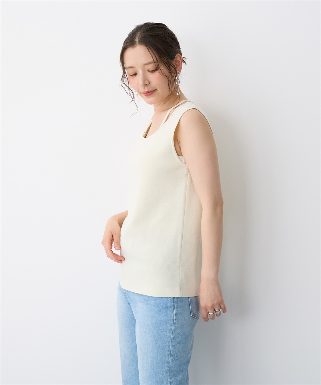 anyfee 【anyfee/プラスサイズ】スクエアネックデザインストリングニットタンクトップ（接触冷感）_sub_6
