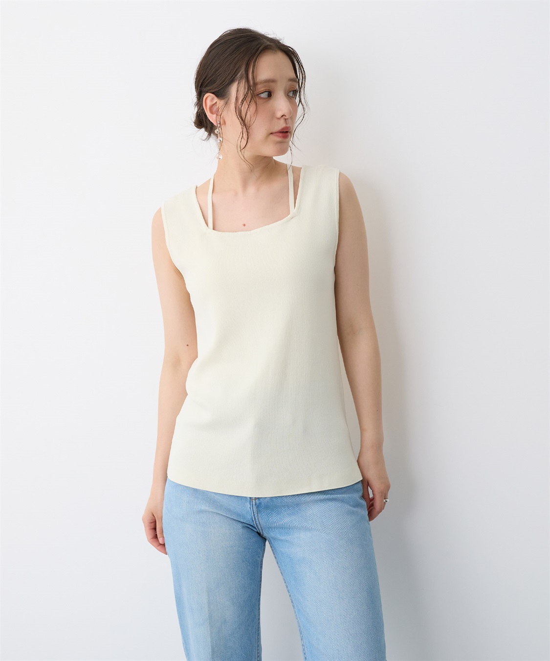 anyfee 【anyfee/プラスサイズ】スクエアネックデザインストリングニットタンクトップ（接触冷感）_sub_8