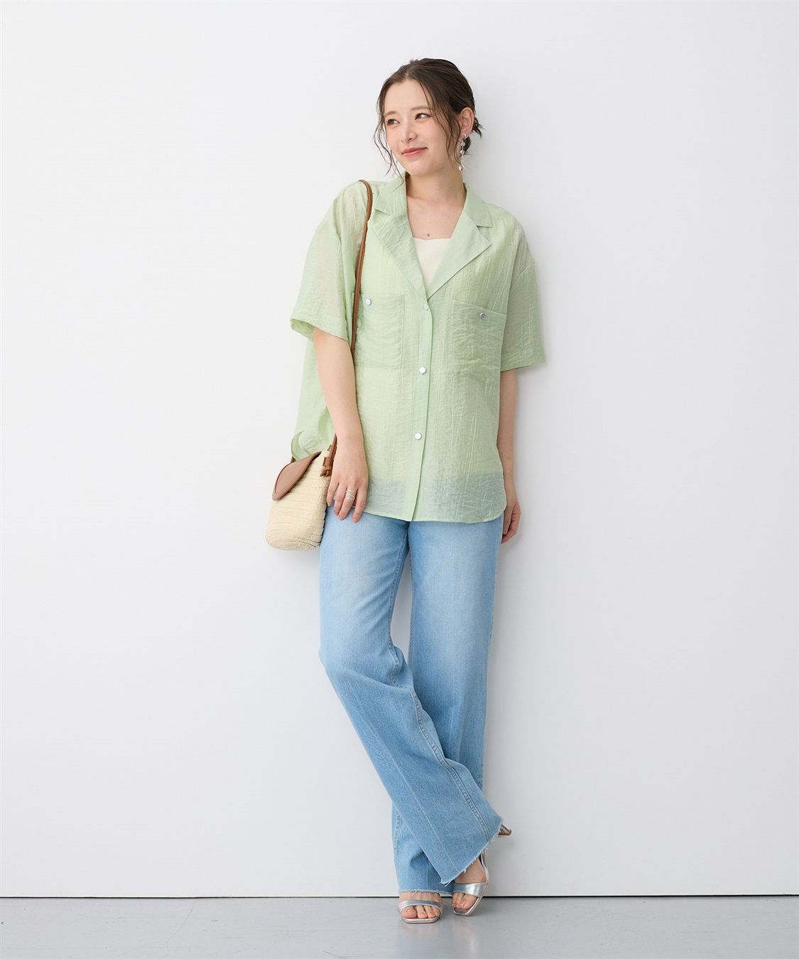 anyfee 【anyfee/プラスサイズ】シアー開襟シャツ_sub_2