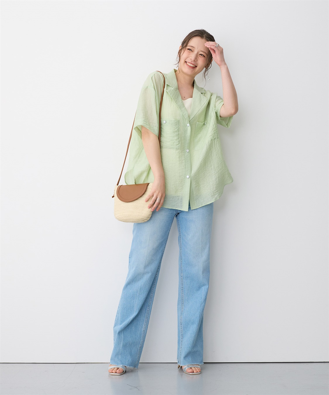 anyfee 【anyfee/プラスサイズ】シアー開襟シャツ_sub_3