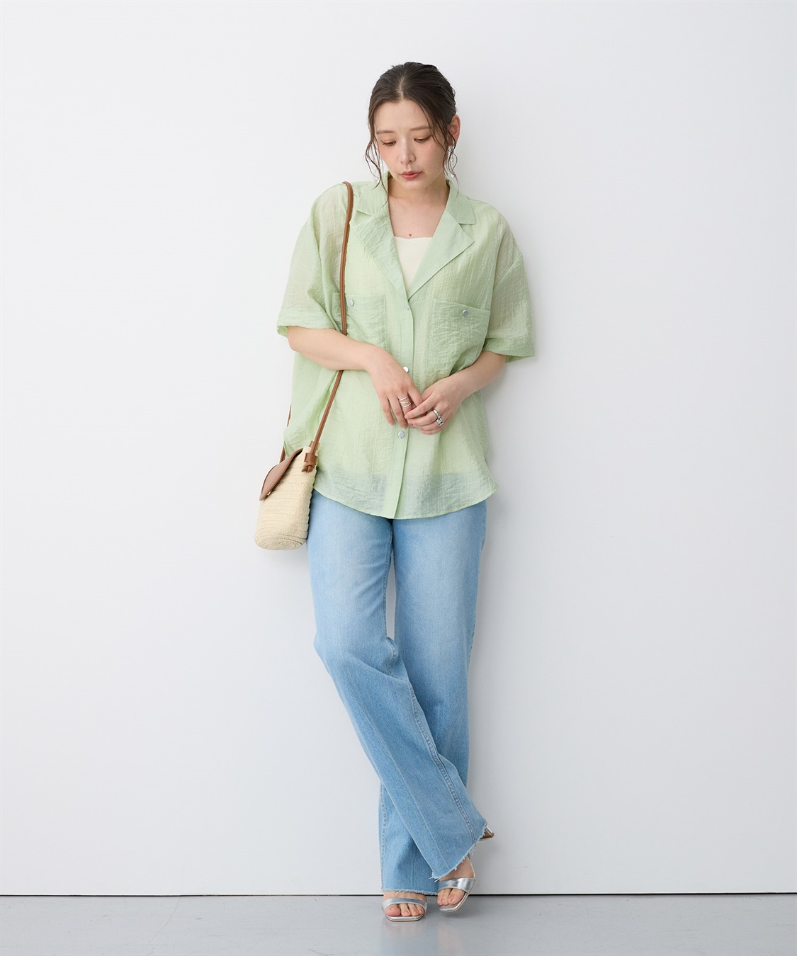 anyfee 【anyfee/プラスサイズ】シアー開襟シャツ_sub_4