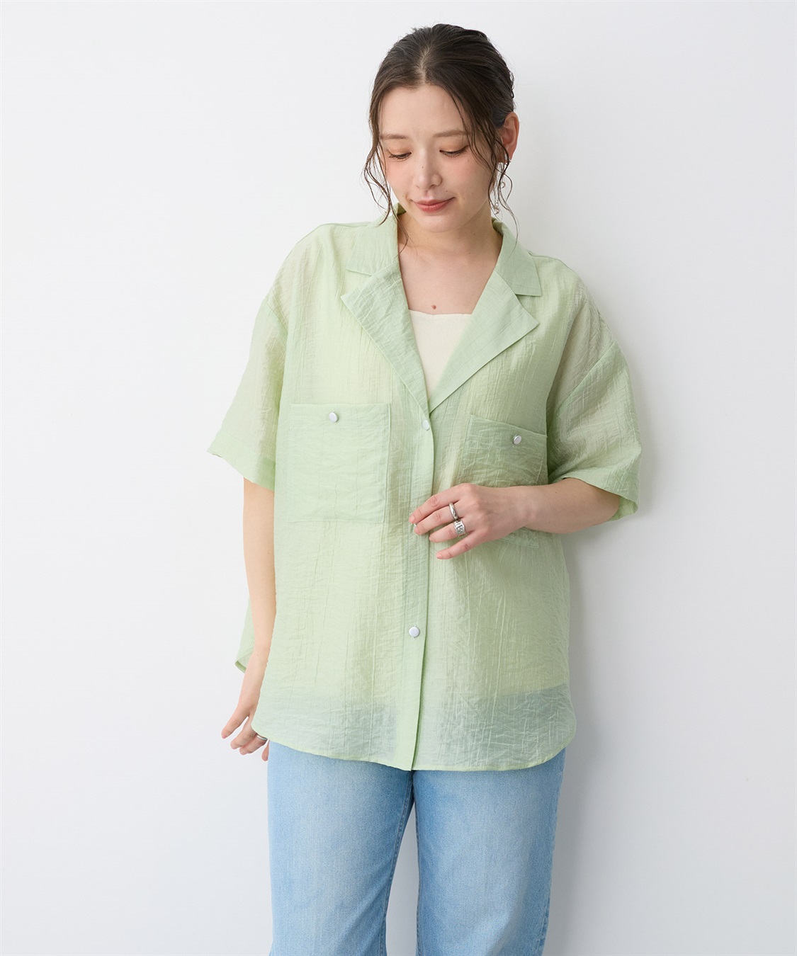 anyfee 【anyfee/プラスサイズ】シアー開襟シャツ_sub_6