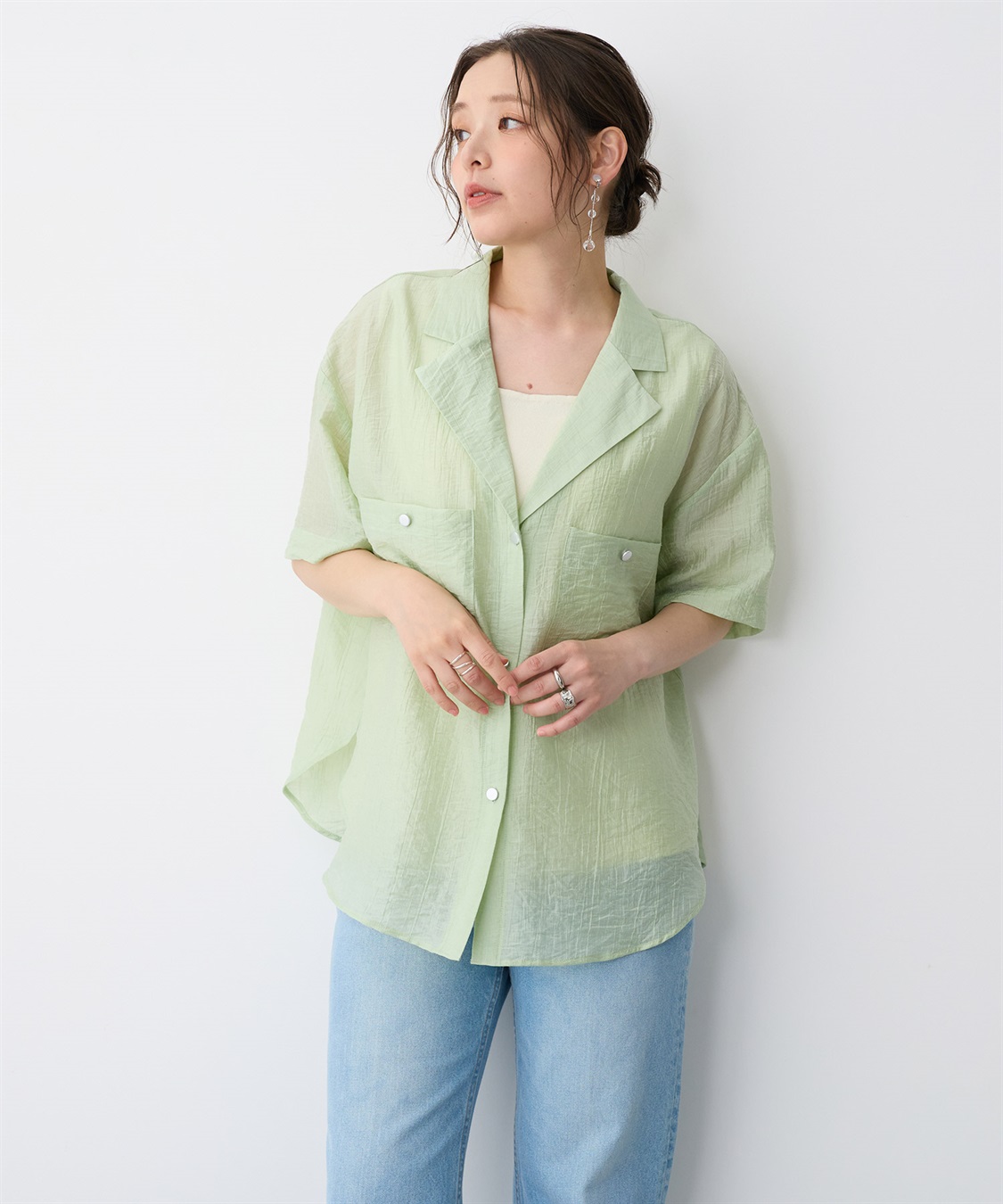 anyfee 【anyfee/プラスサイズ】シアー開襟シャツ_sub_7