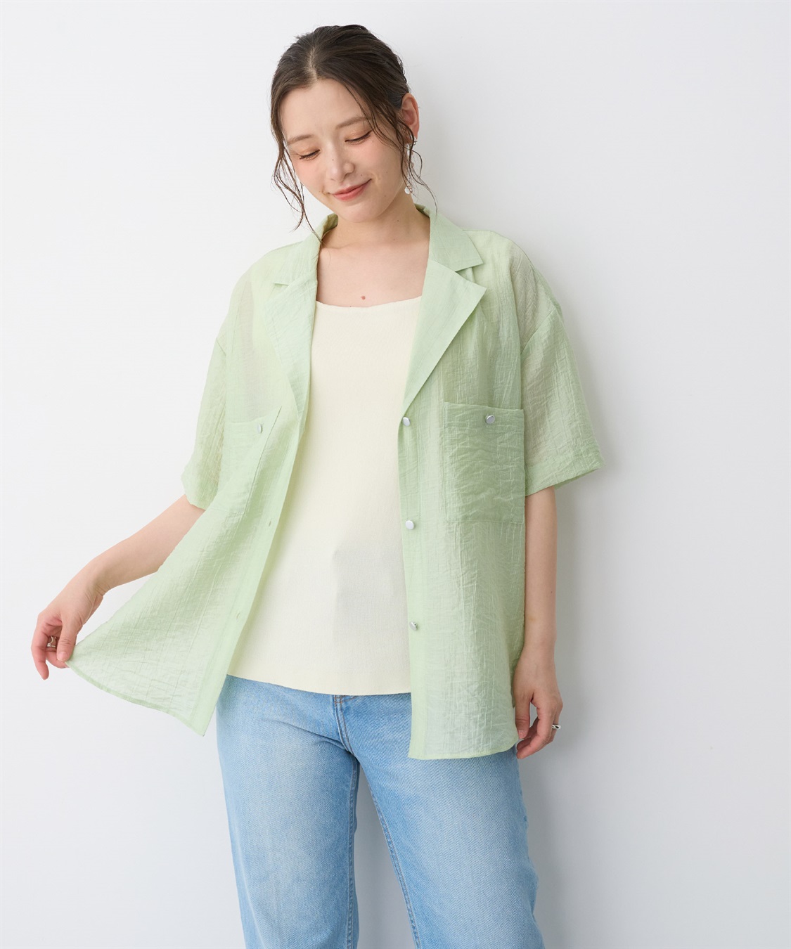 anyfee 【anyfee/プラスサイズ】シアー開襟シャツ_sub_8