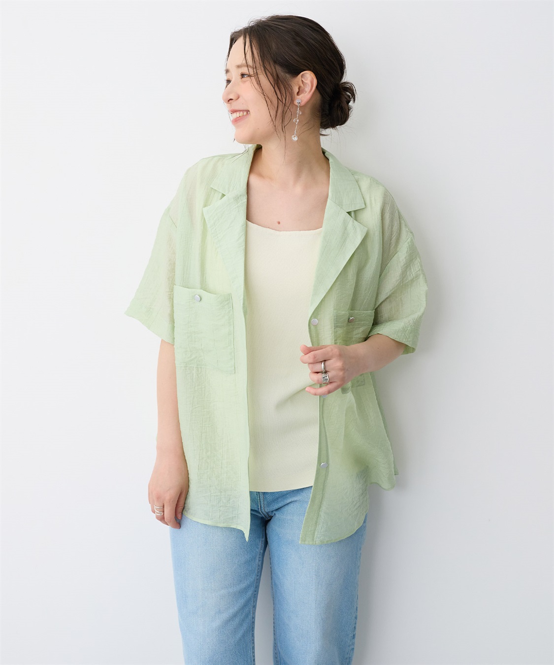 anyfee 【anyfee/プラスサイズ】シアー開襟シャツ_sub_9