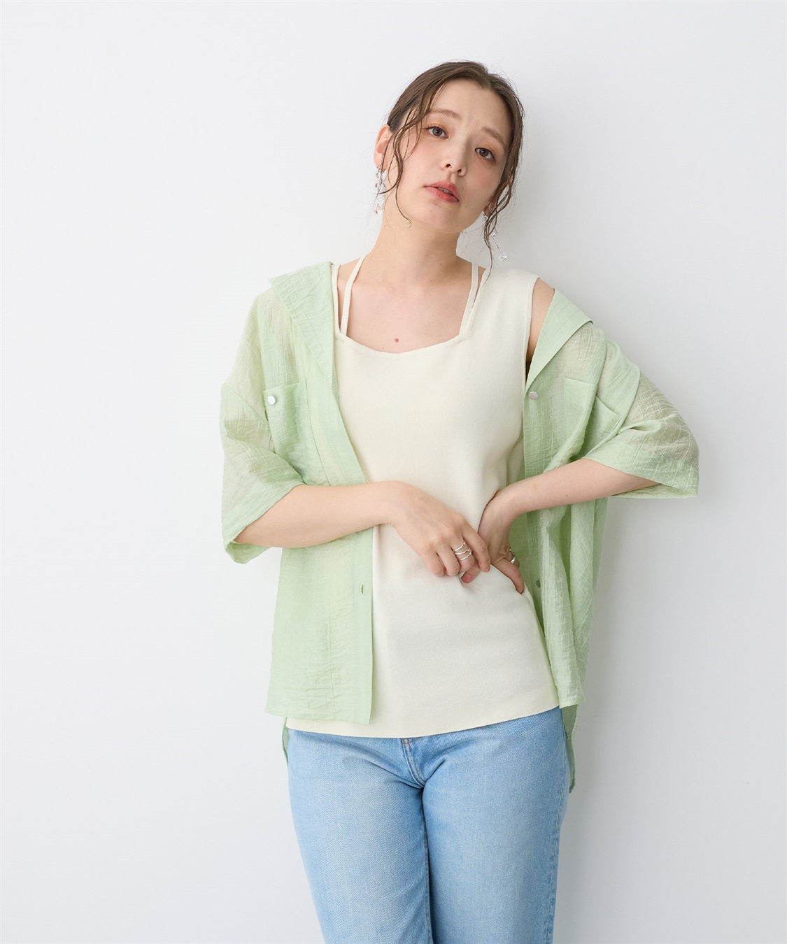 anyfee 【anyfee/プラスサイズ】シアー開襟シャツ_sub_10