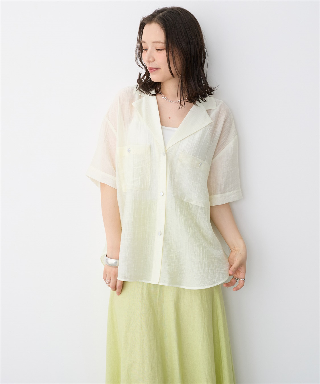 anyfee 【anyfee/プラスサイズ】シアー開襟シャツ_sub_16