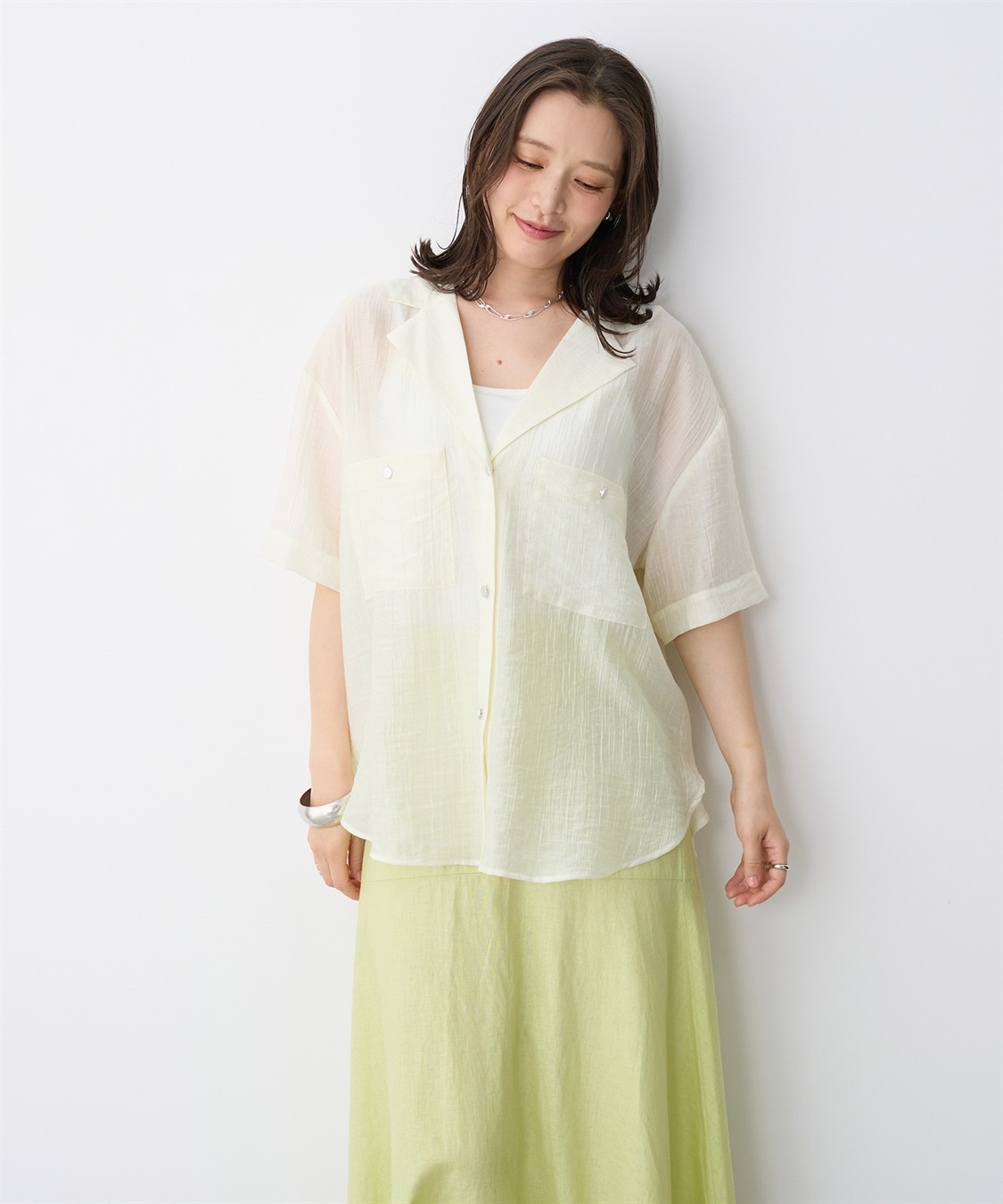 anyfee 【anyfee/プラスサイズ】シアー開襟シャツ_sub_17