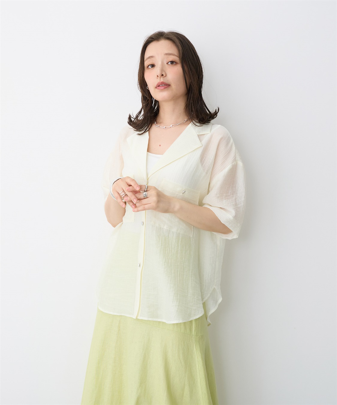 anyfee 【anyfee/プラスサイズ】シアー開襟シャツ_sub_18