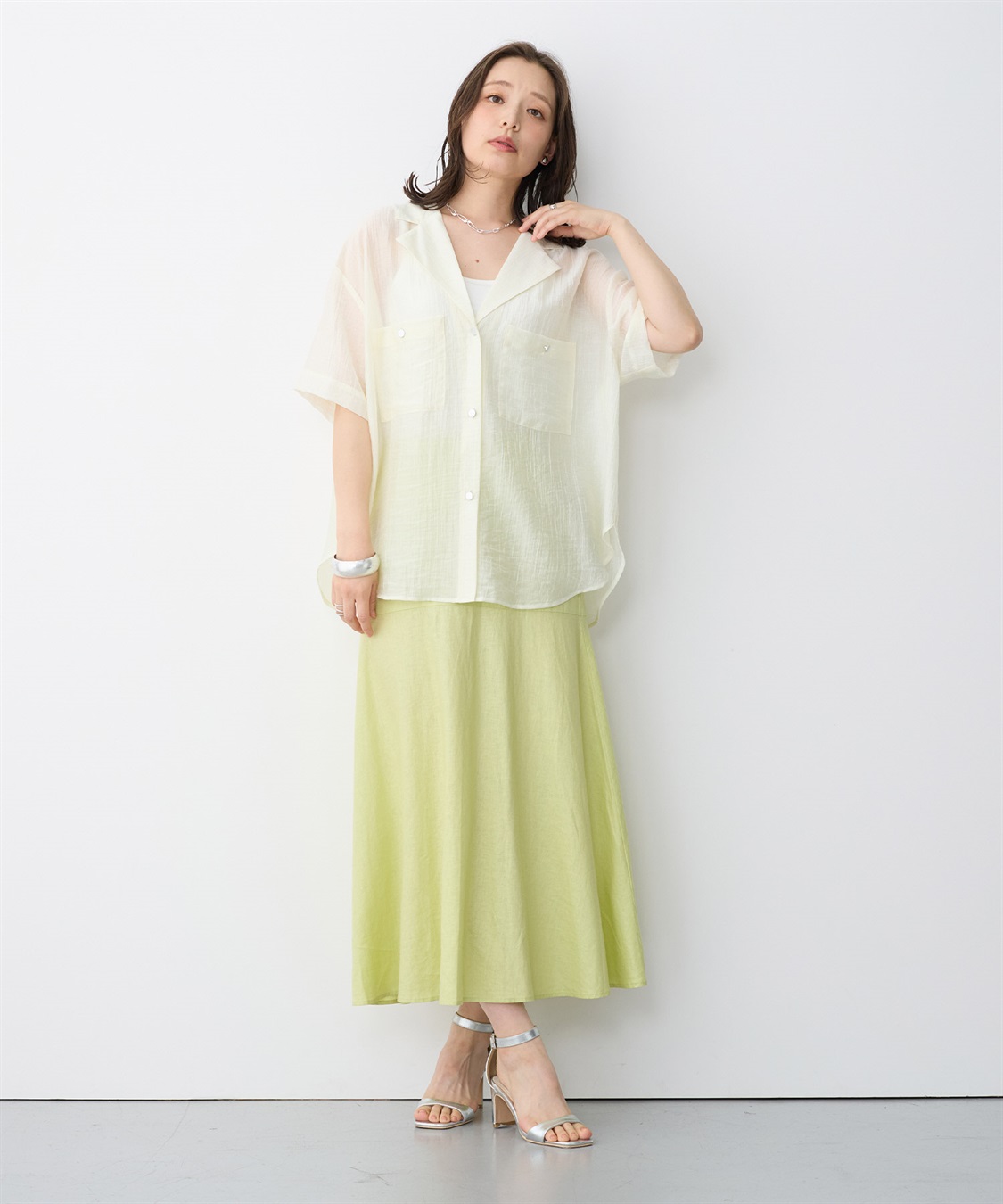 anyfee 【anyfee/プラスサイズ】シアー開襟シャツ_sub_21