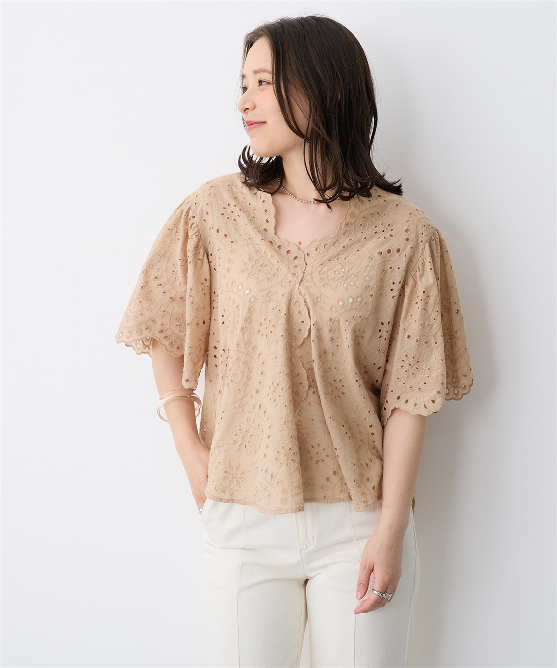 anyfee 【anyfee/プラスサイズ】パンチングレースフレアブラウス_sub_2