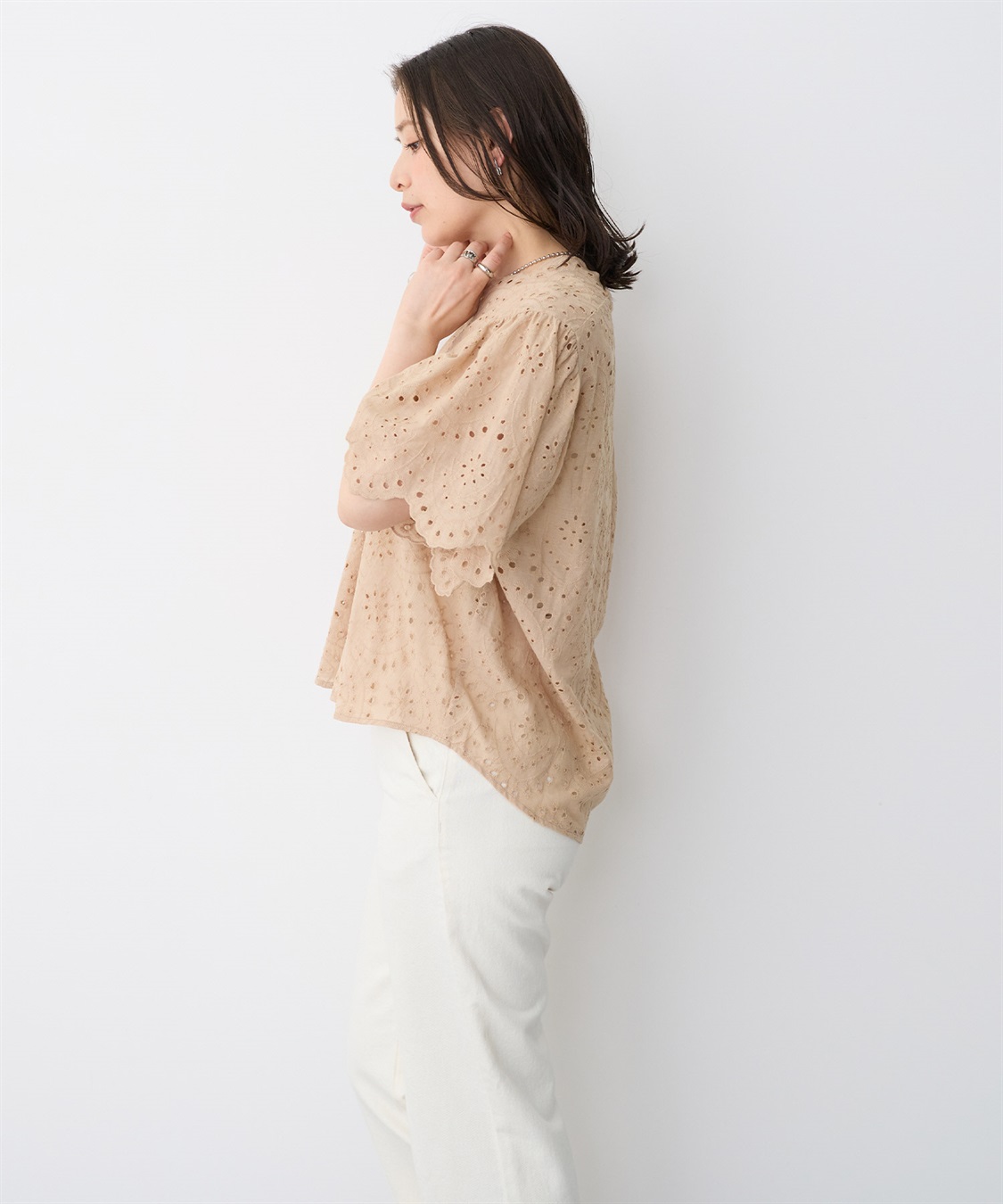 anyfee 【anyfee/プラスサイズ】パンチングレースフレアブラウス_sub_4