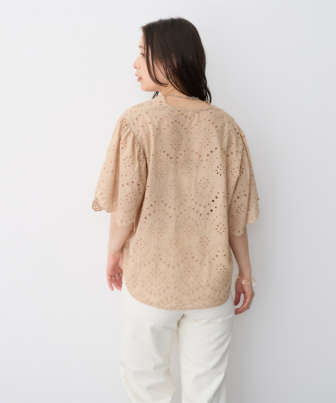 anyfee 【anyfee/プラスサイズ】パンチングレースフレアブラウス_sub_5