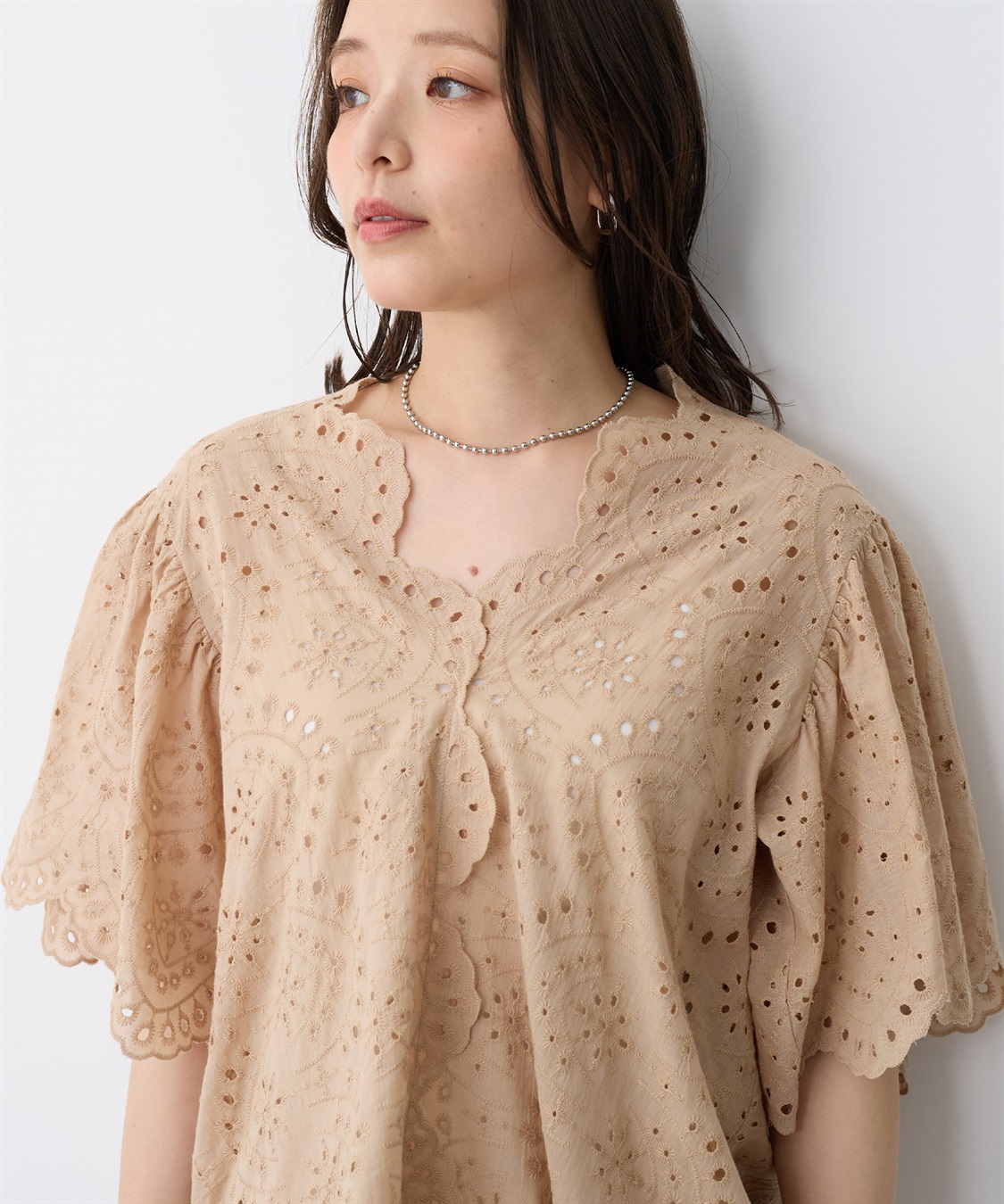 anyfee 【anyfee/プラスサイズ】パンチングレースフレアブラウス_sub_6