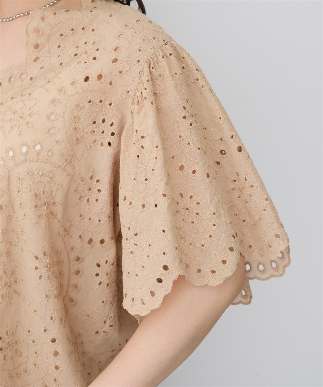 anyfee 【anyfee/プラスサイズ】パンチングレースフレアブラウス_sub_7