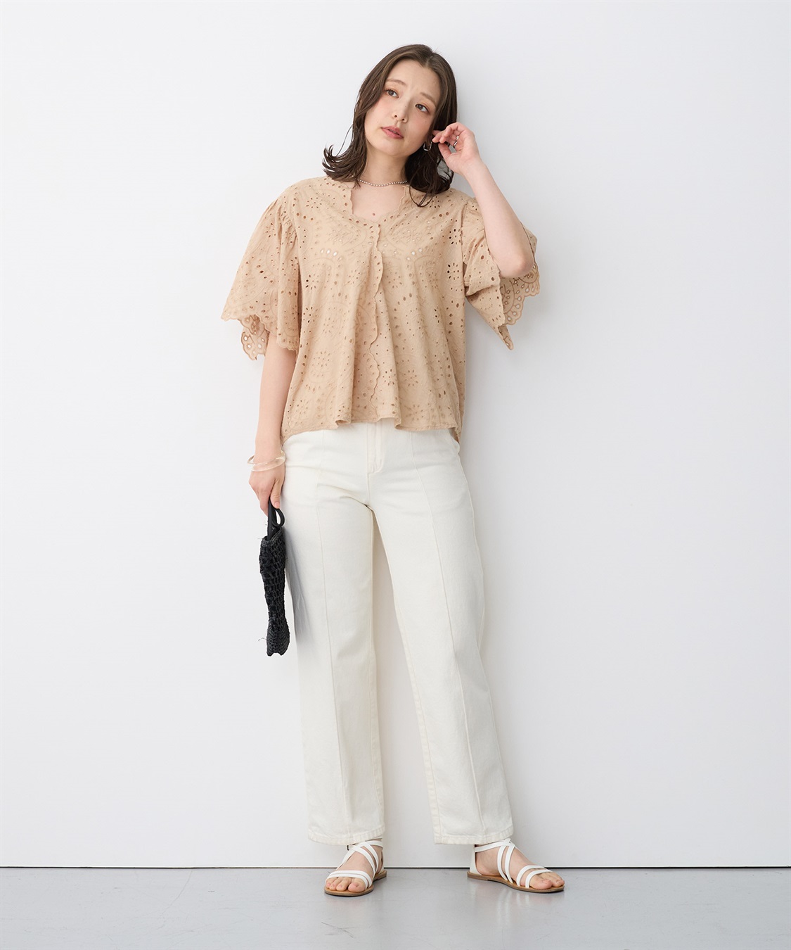 anyfee 【anyfee/プラスサイズ】パンチングレースフレアブラウス_sub_8