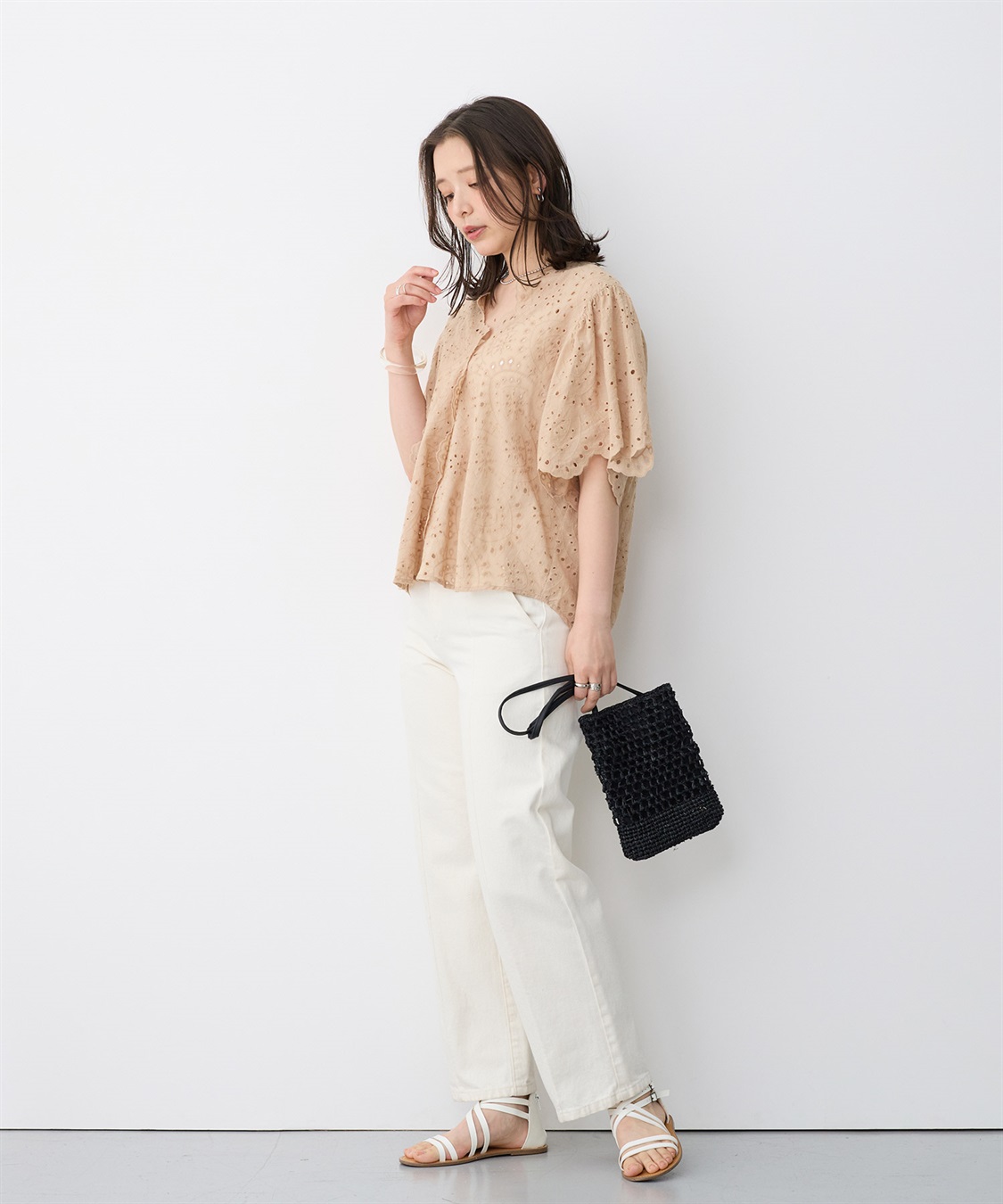 anyfee 【anyfee/プラスサイズ】パンチングレースフレアブラウス_sub_9