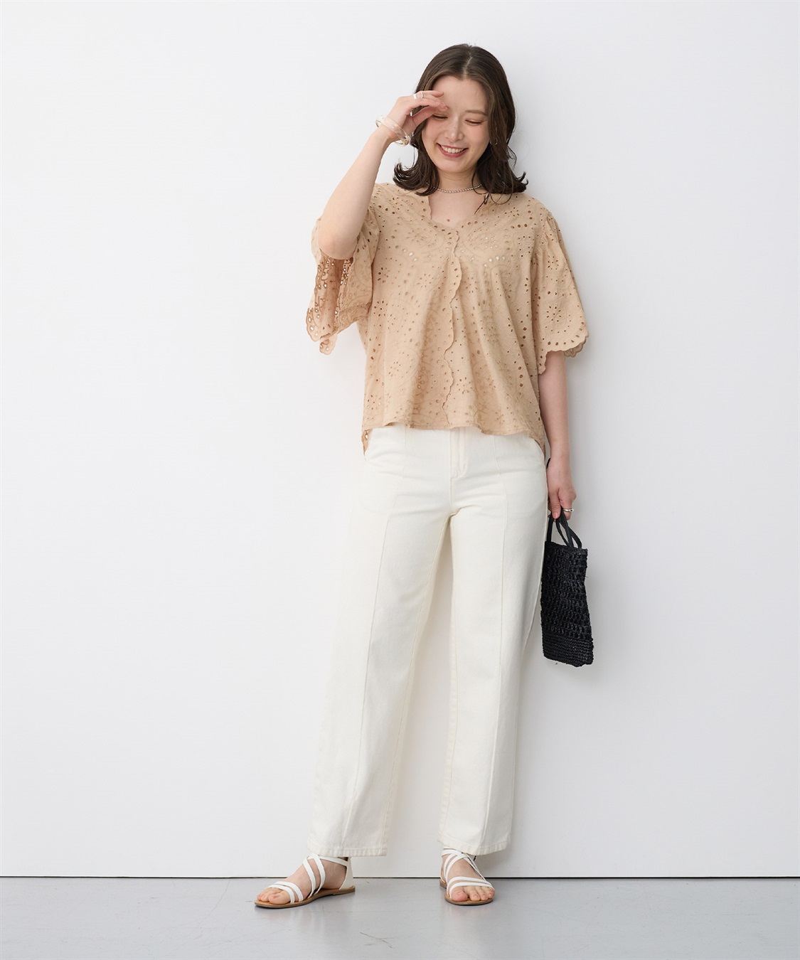 anyfee 【anyfee/プラスサイズ】パンチングレースフレアブラウス_sub_10