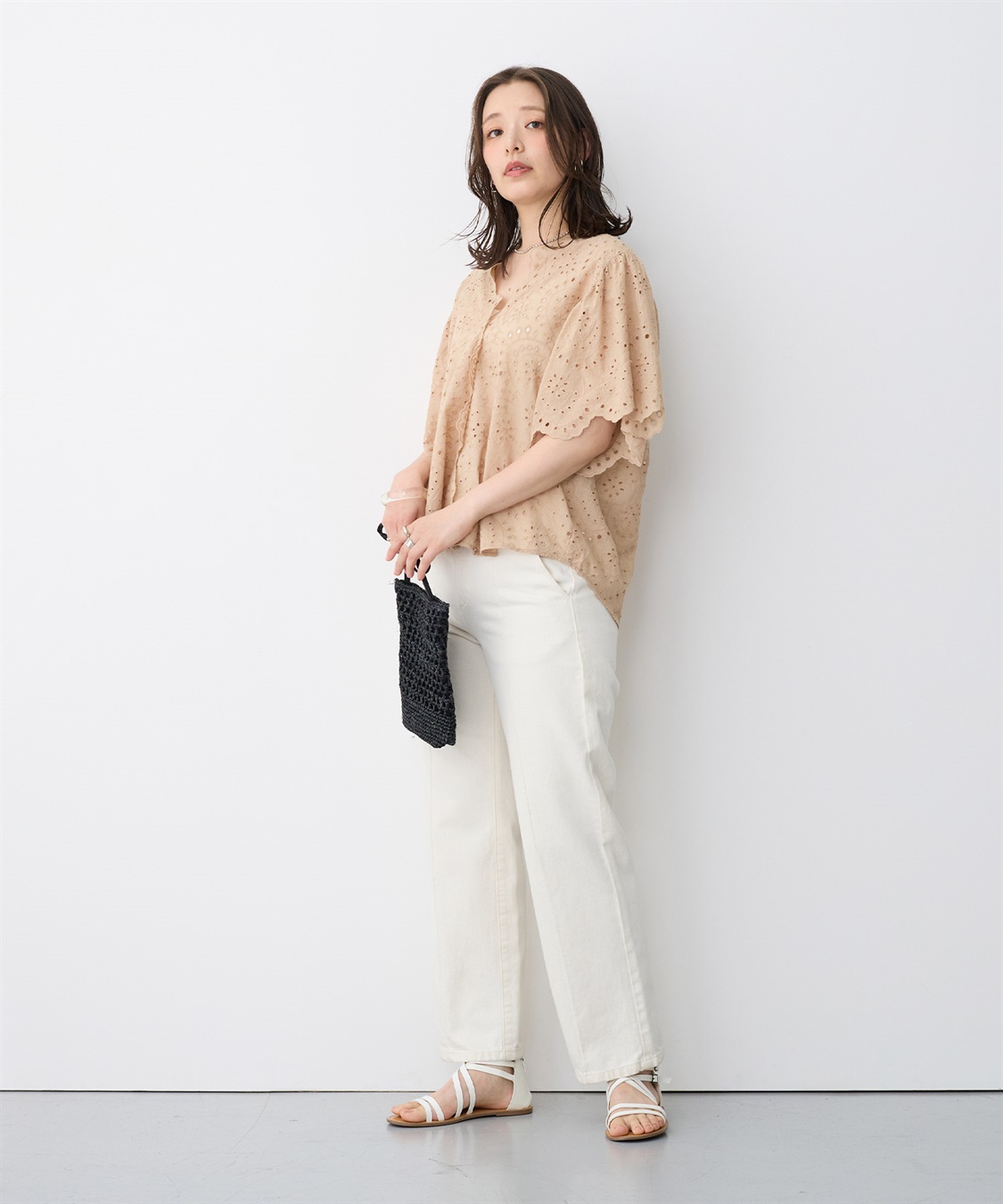 anyfee 【anyfee/プラスサイズ】パンチングレースフレアブラウス_sub_11