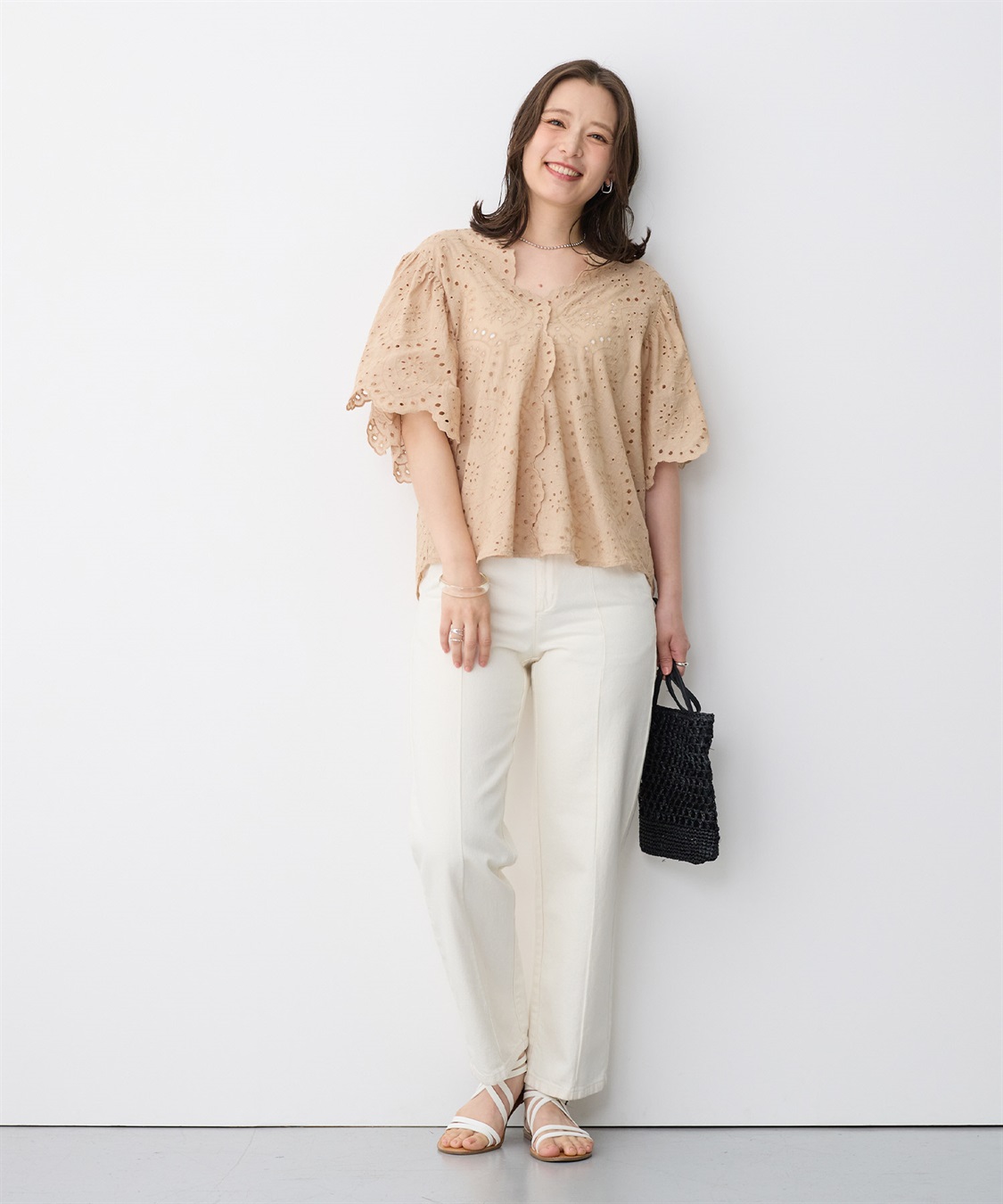 anyfee 【anyfee/プラスサイズ】パンチングレースフレアブラウス_sub_12
