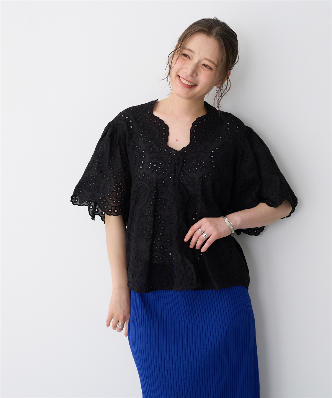 anyfee 【anyfee/プラスサイズ】パンチングレースフレアブラウス_sub_13