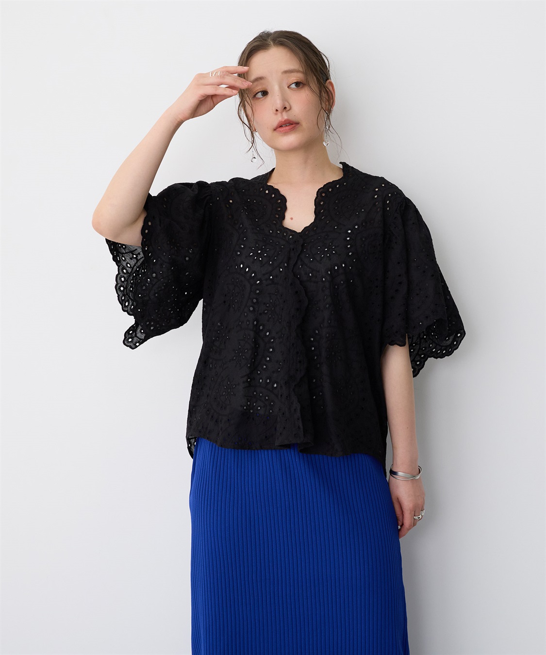 anyfee 【anyfee/プラスサイズ】パンチングレースフレアブラウス_sub_14