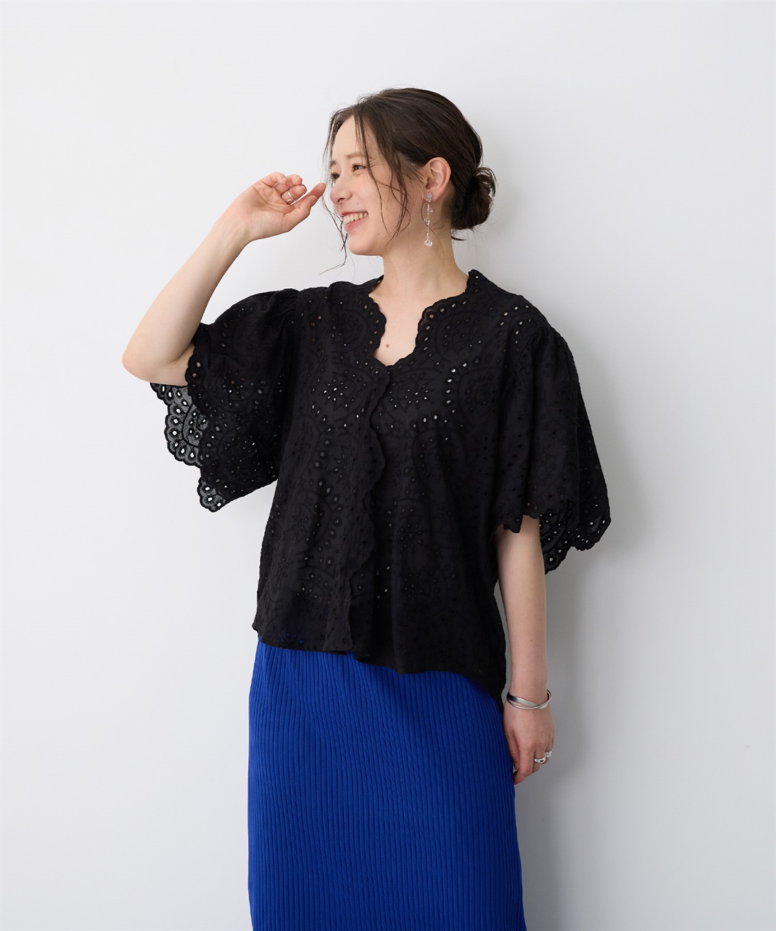 anyfee 【anyfee/プラスサイズ】パンチングレースフレアブラウス_sub_15