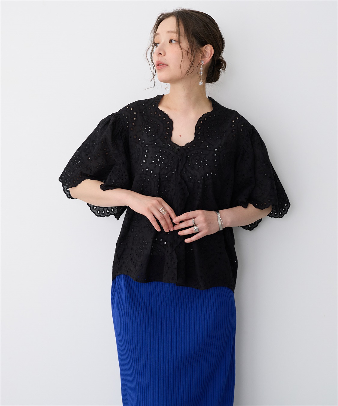 anyfee 【anyfee/プラスサイズ】パンチングレースフレアブラウス_sub_16