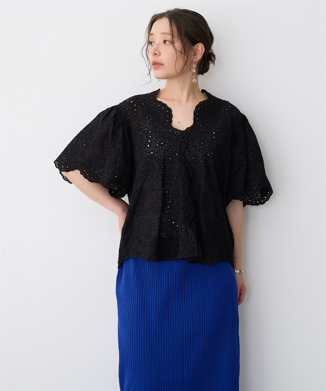 anyfee 【anyfee/プラスサイズ】パンチングレースフレアブラウス_sub_17