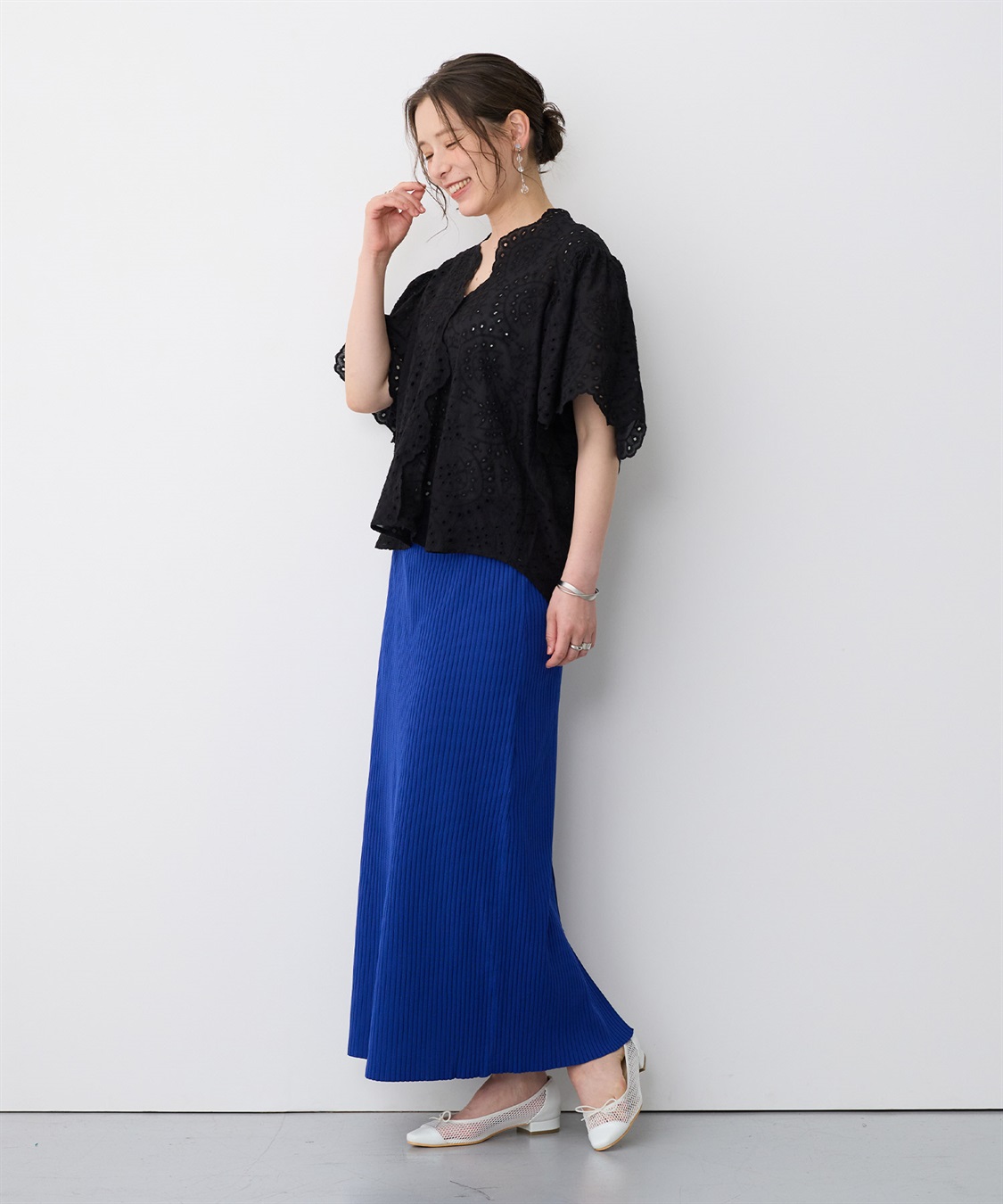 anyfee 【anyfee/プラスサイズ】パンチングレースフレアブラウス_sub_20