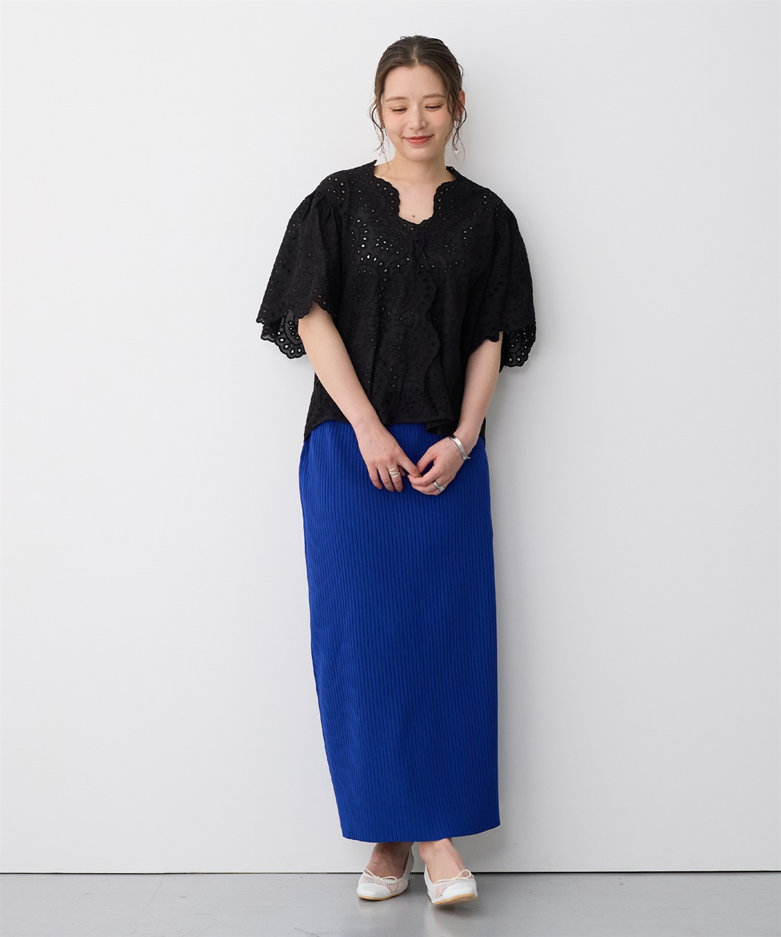 anyfee 【anyfee/プラスサイズ】パンチングレースフレアブラウス_sub_21