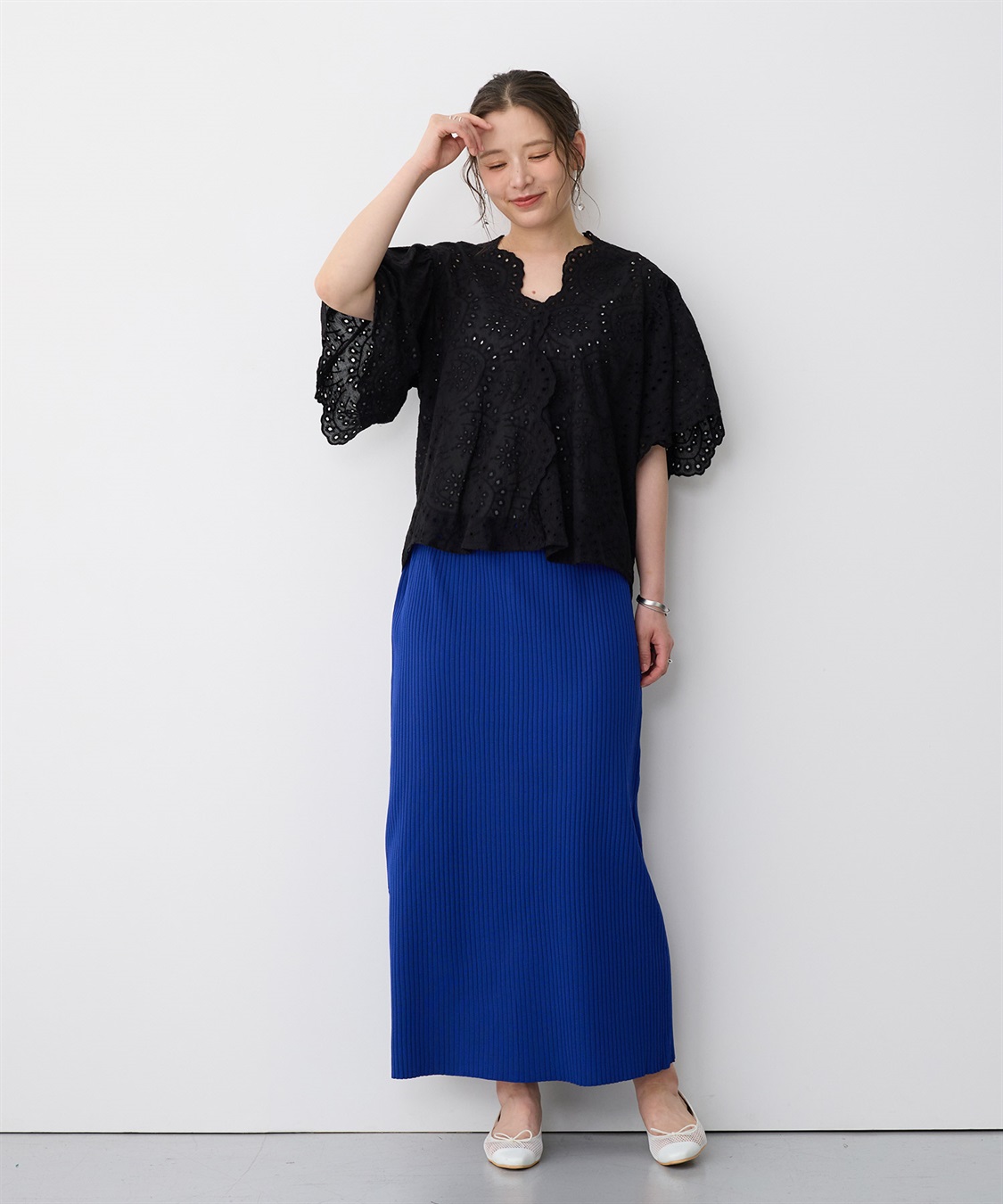 anyfee 【anyfee/プラスサイズ】パンチングレースフレアブラウス_sub_22