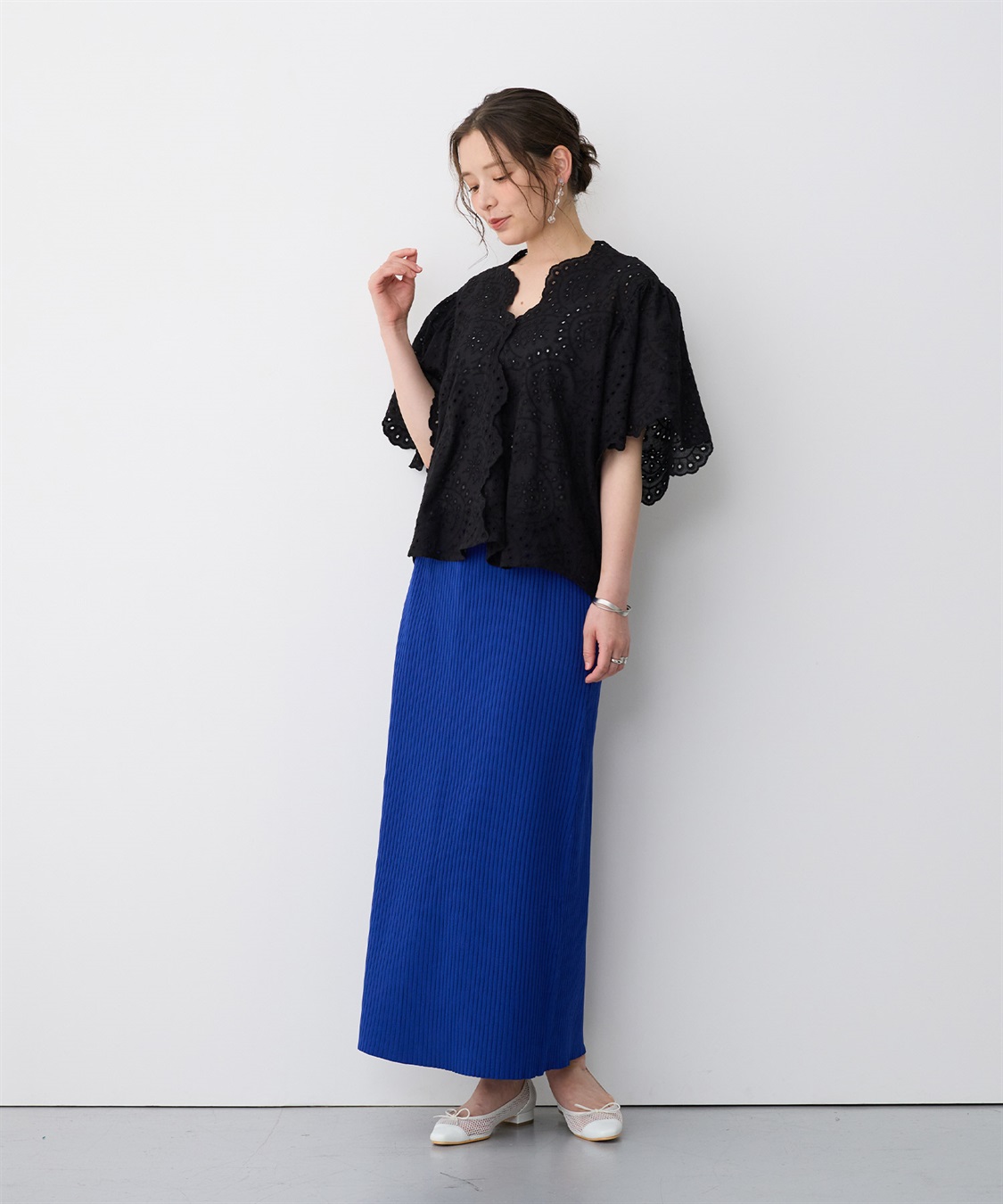 anyfee 【anyfee/プラスサイズ】パンチングレースフレアブラウス_sub_23