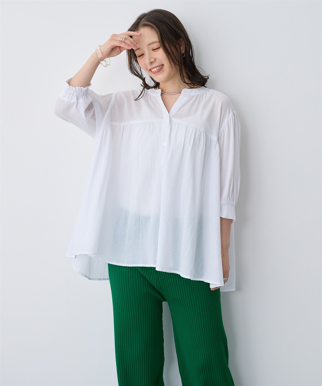 anyfee 【anyfee/プラスサイズ】リンクルギャザーフレアブラウス_sub_2