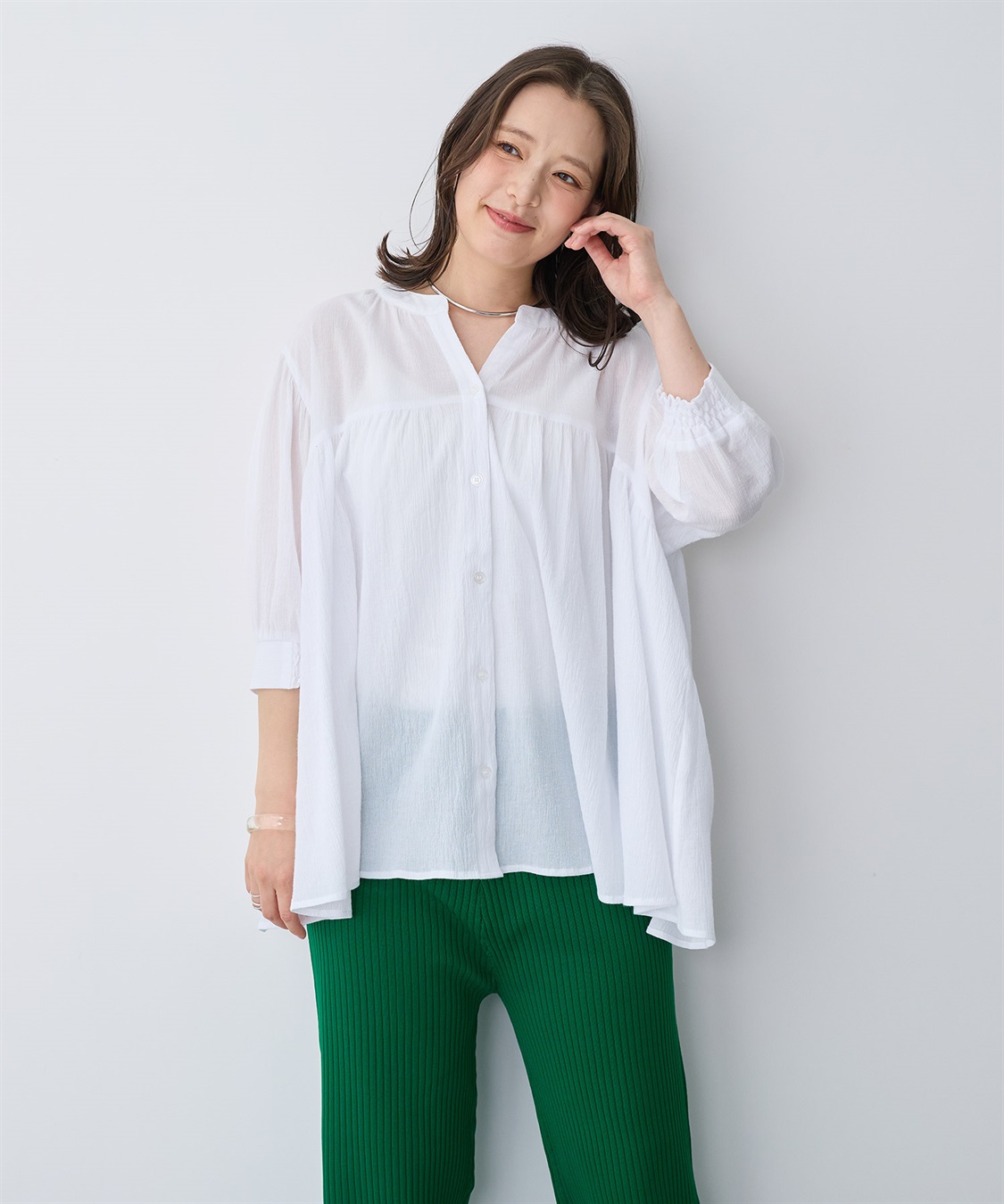 anyfee 【anyfee/プラスサイズ】リンクルギャザーフレアブラウス_sub_3