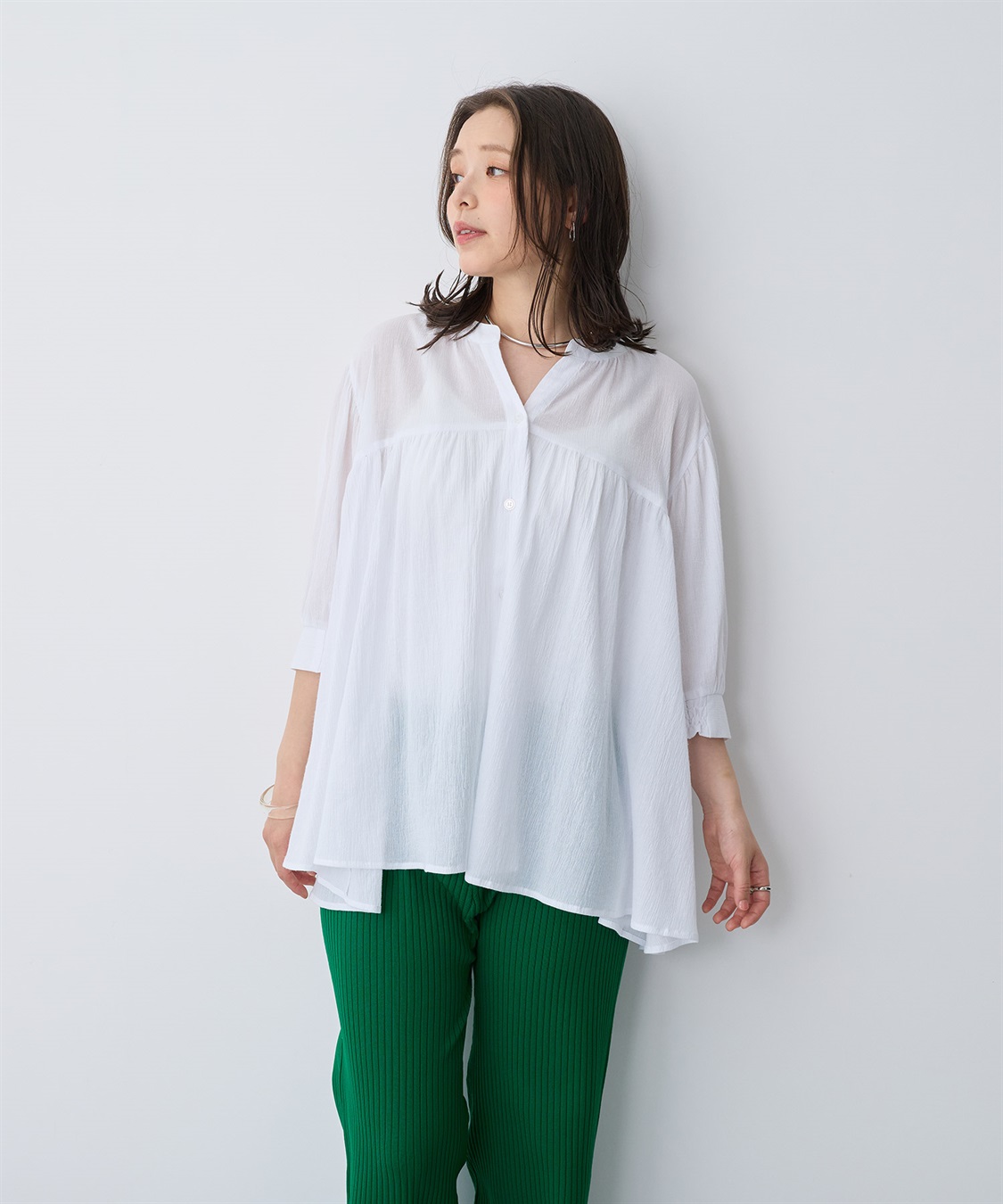 anyfee 【anyfee/プラスサイズ】リンクルギャザーフレアブラウス_sub_7